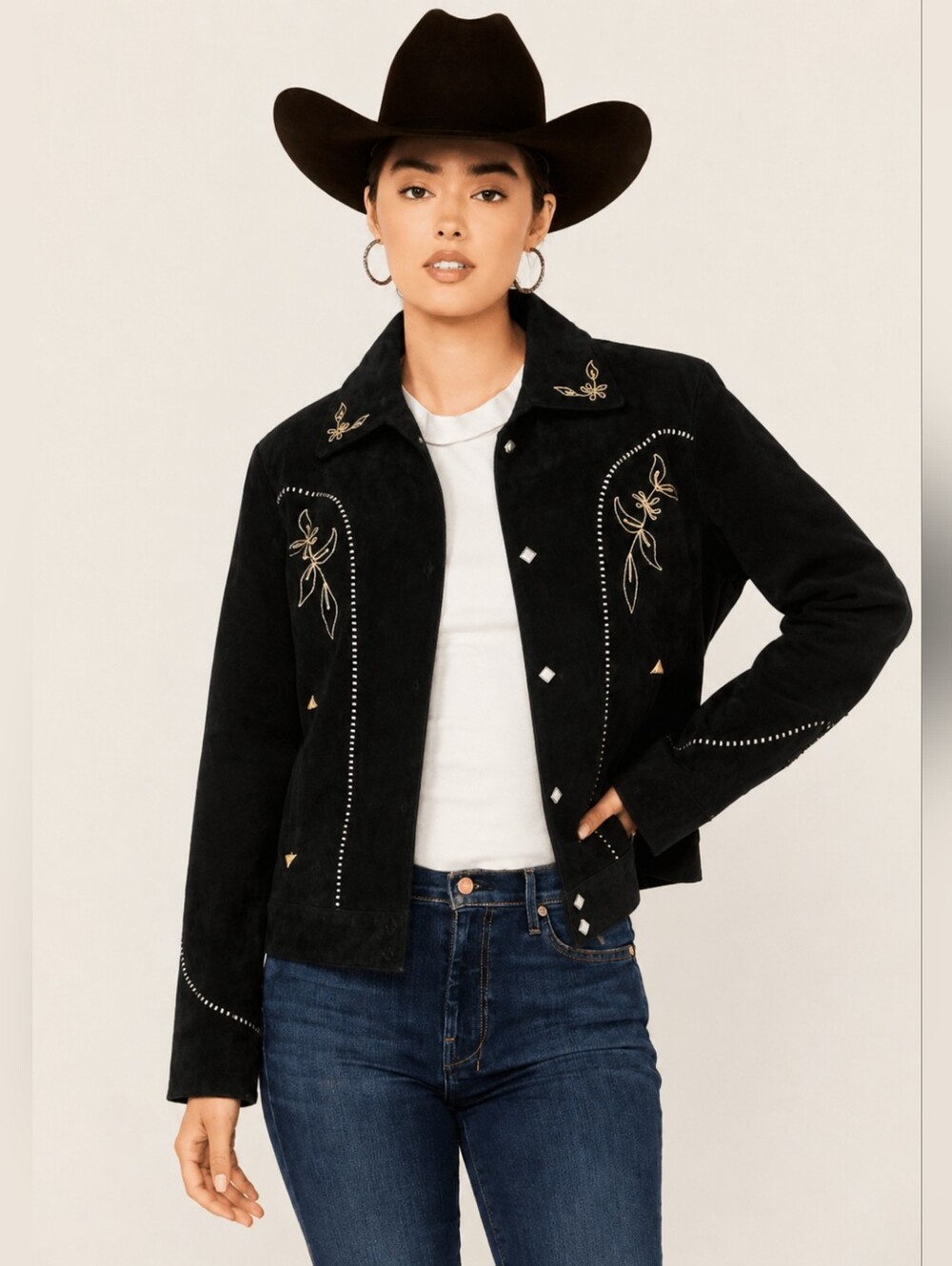 Cripple Creek Black Embroidered Genuine Leather Western Jacket